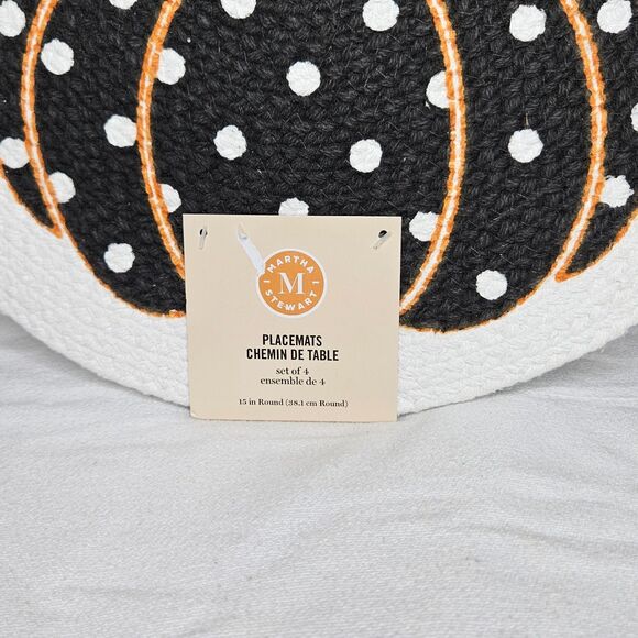 Martha Stewart‎ Fall Pumpkin Placemats Set of 4 15” Round Black White Orange - Picture 2 of 5